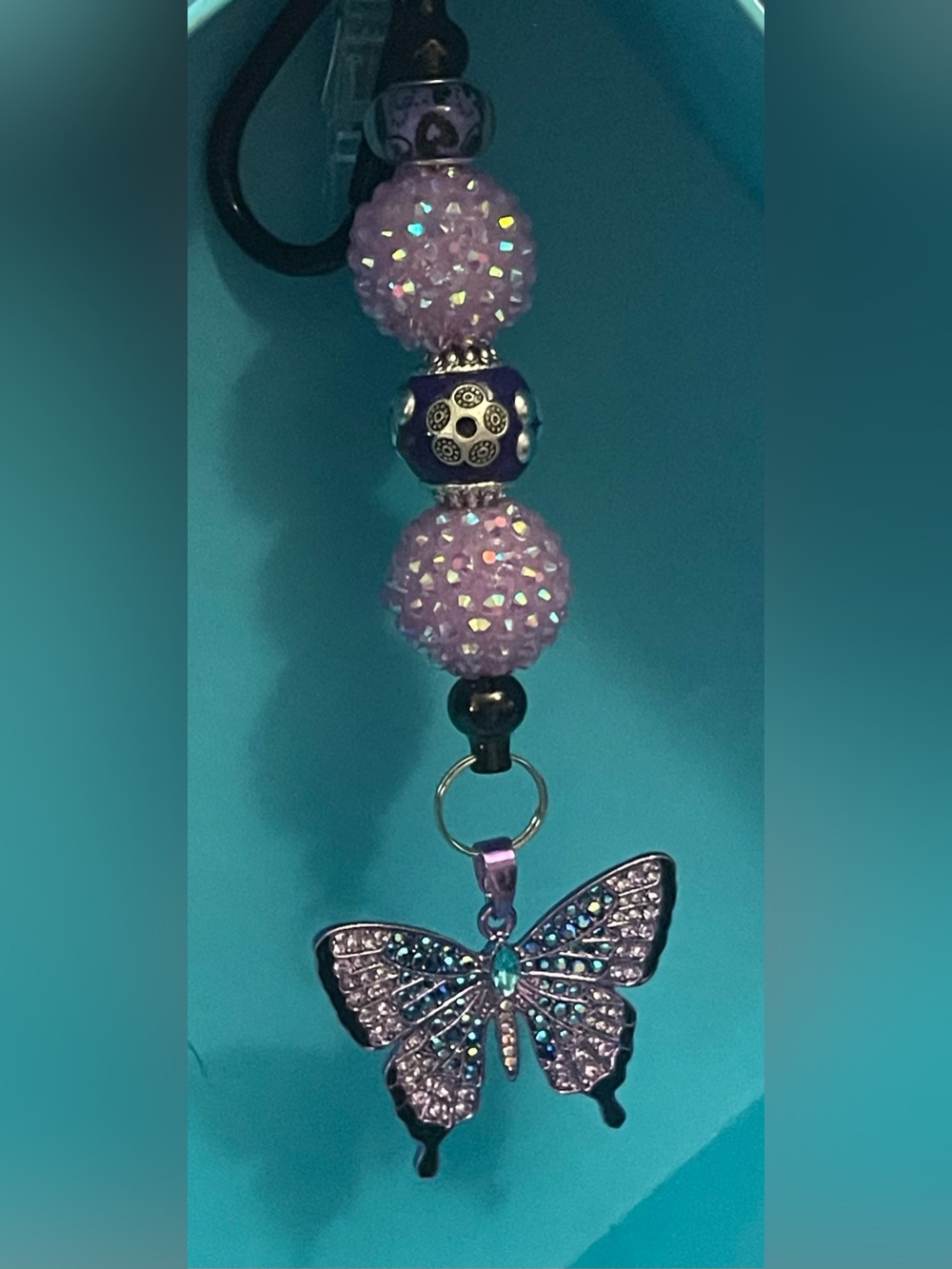 Purple Sparkle Butterfly Beaded Keychain Charm